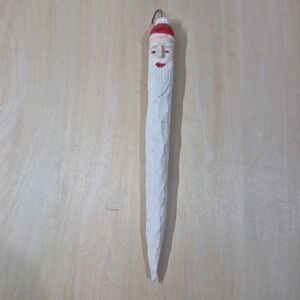 Hand Carved Wooden Santa Claus Christmas Ornament Rustic Folk Art